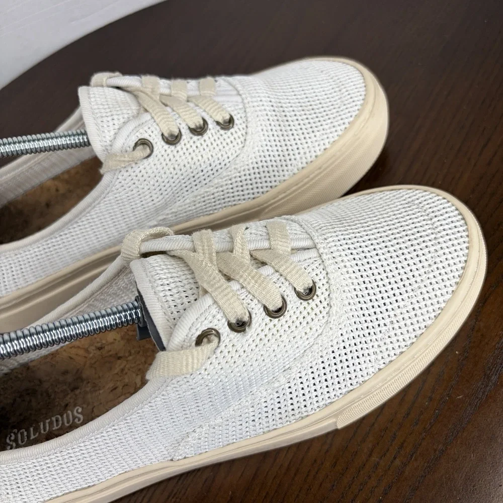 Soludos Shoes Women's 8 White Mesh Comfort Platform Sneaker Lace Up Cork Insole